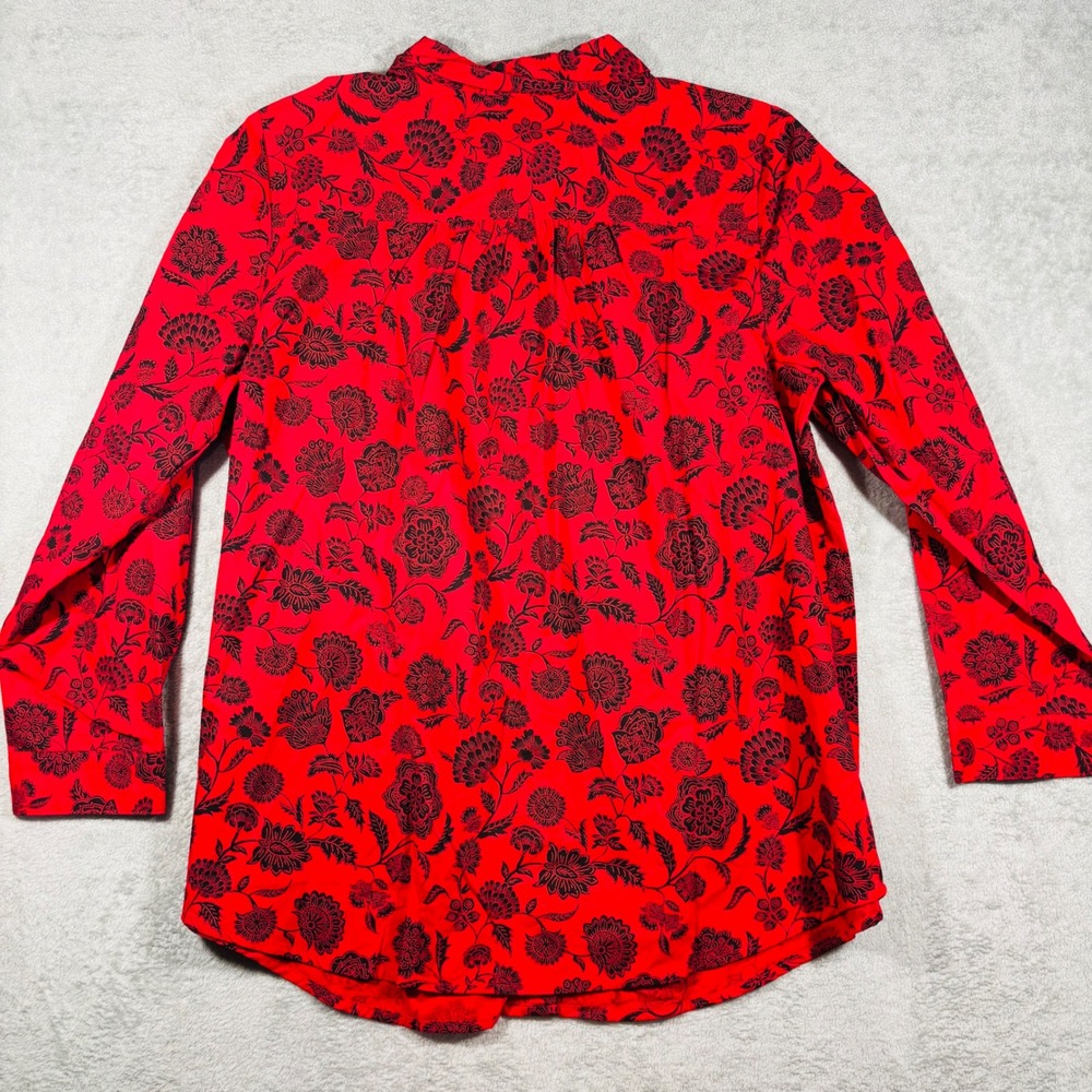 Roaman's Button Down Shirt Womens 22W Red Black Floral Long Sleeve Cotton Blend - Picture 2 of 14